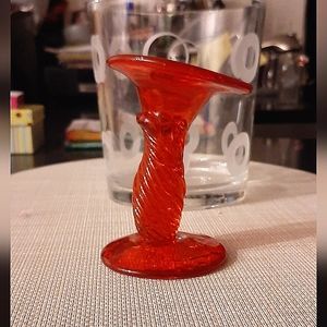 Vintage, DREW SMITH | Red Glass Artisan Candle Holder - signed